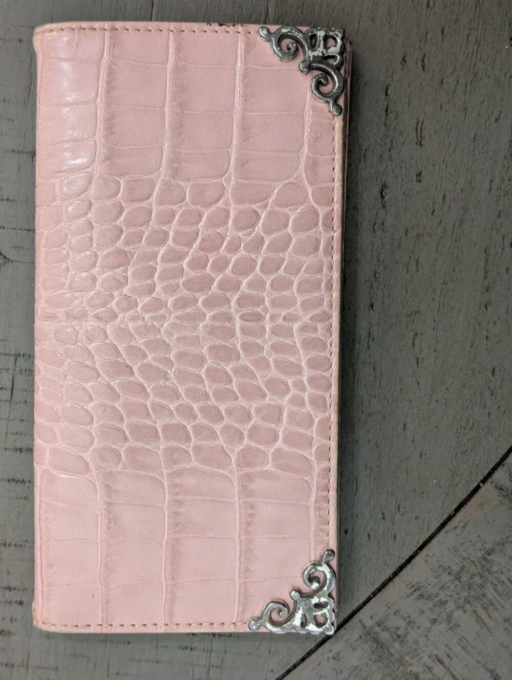 Brighton pale pink crocodile-embossed leather checkbook wallet